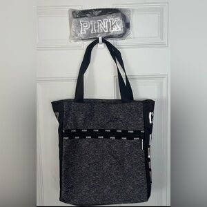 PINK Victoria’s Secret NWOT  2 piece silver foil tote with cosmetic travel pouch